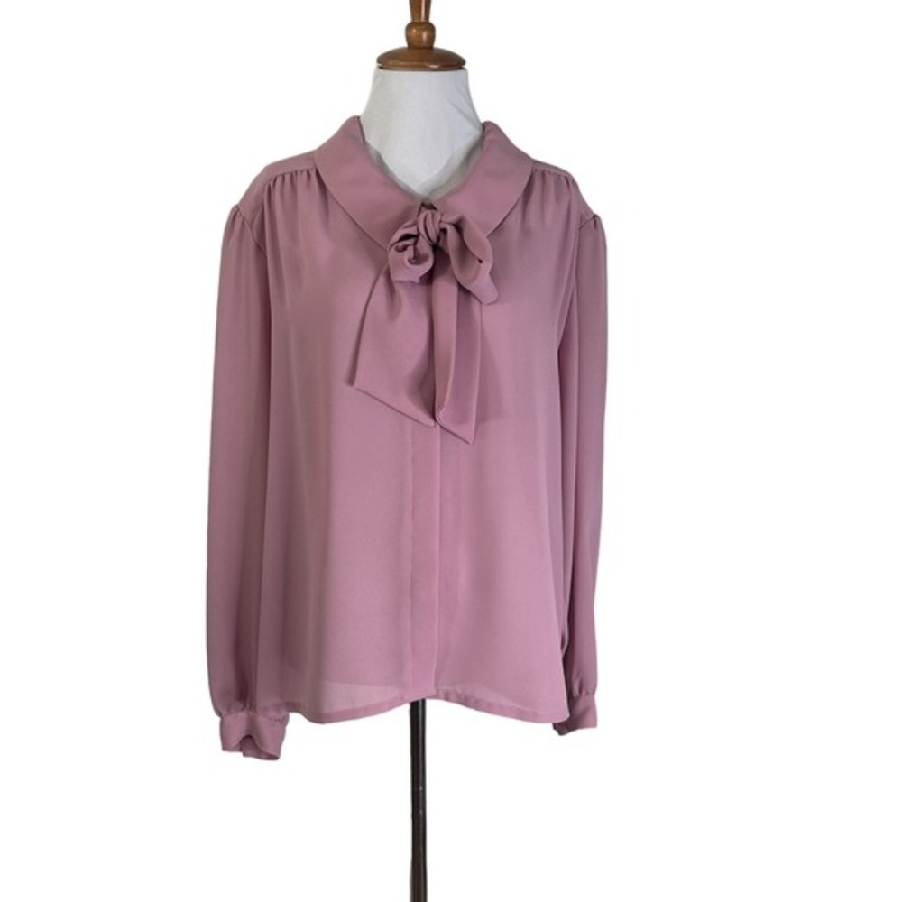 Vintage 1980s Josephine Rose Pink Tie Neck Blouse Xl 16 - Picture 1 of 6